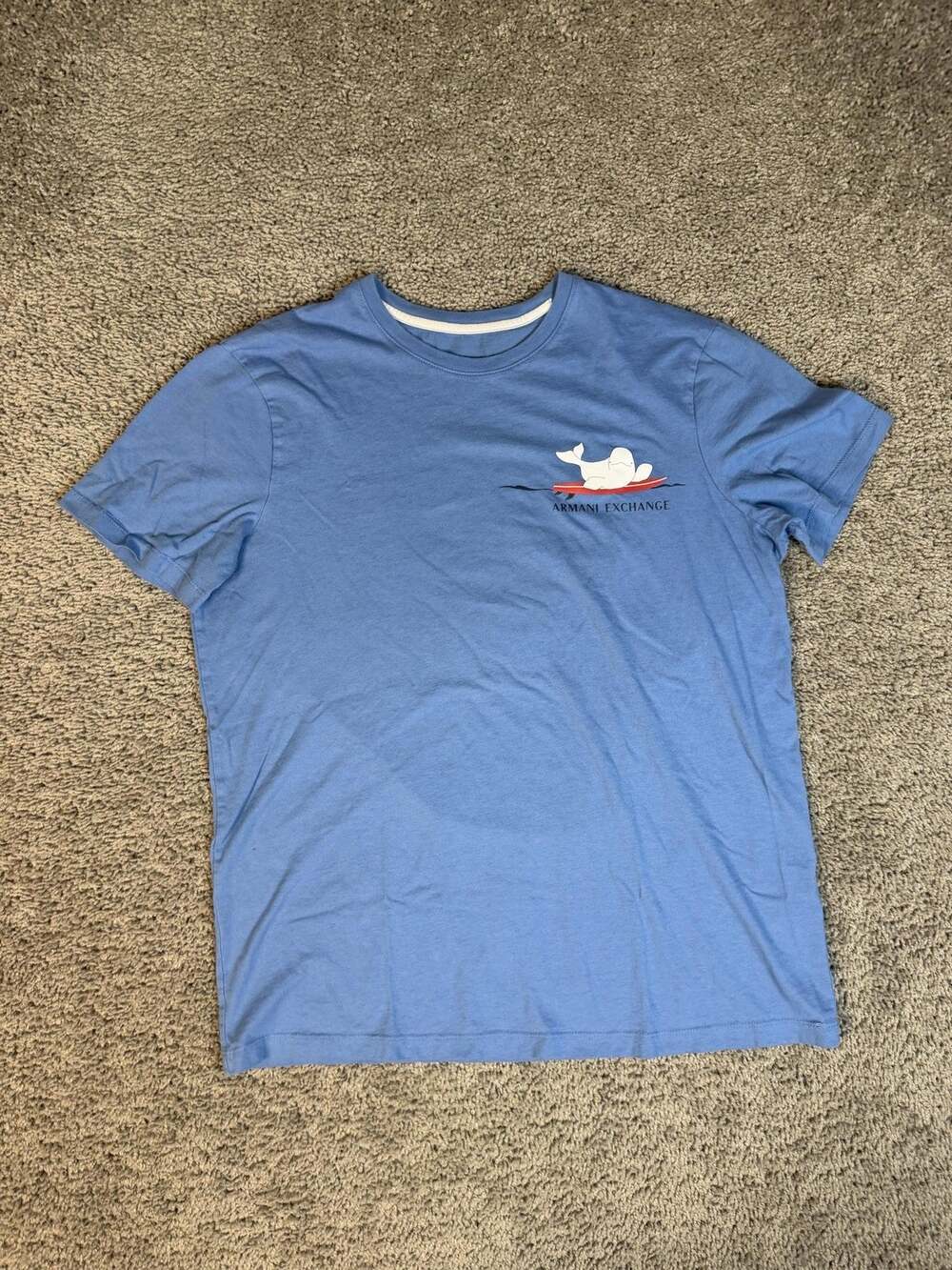Armani Exchange Shirt Mens L Blue Whale Graphic Crew Neck Cotton Slim Fit